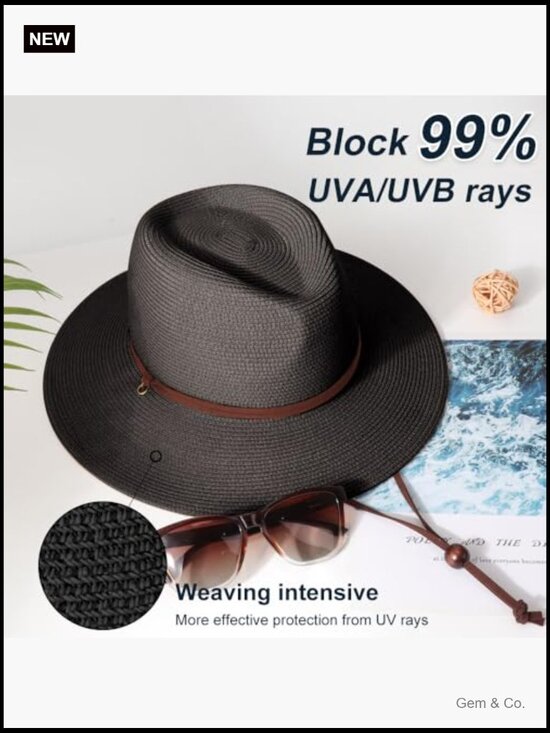 Wide Brim Straw Sun Hat with Chin Strap UPF 50+ main image 4